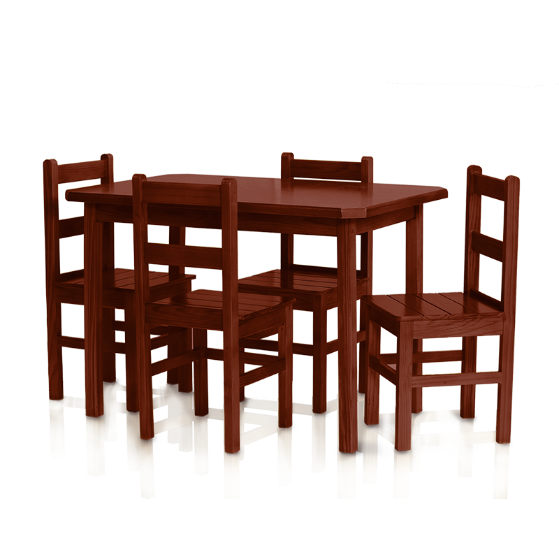 Conjunto mesa 1,15 x 0,75 com 4 cadeiras com encosto baixo - Mogno
